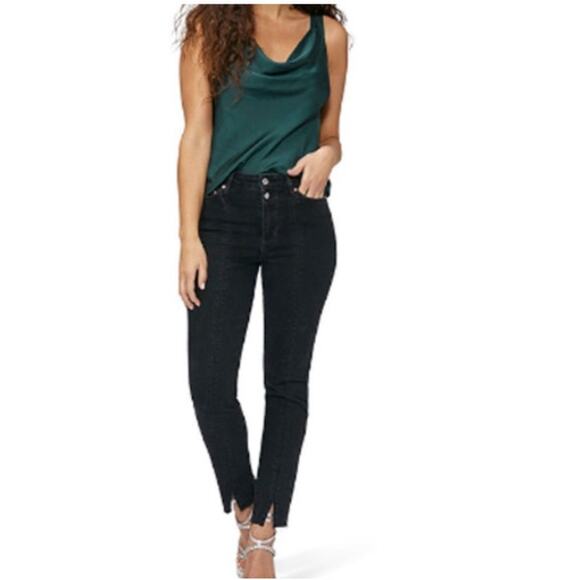 PAIGE Cindy Double Button Front Seam Straight Leg Split Ankle Washed Obsidian 28 - Picture 1 of 14